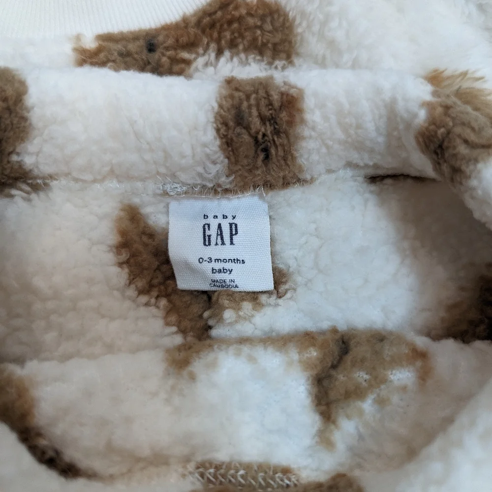Gap 0-3 Month Sherpa Cozy Lounge Outfit Neutral Teddy Bear Baby Infant Boy Girl - Picture 4 of 5